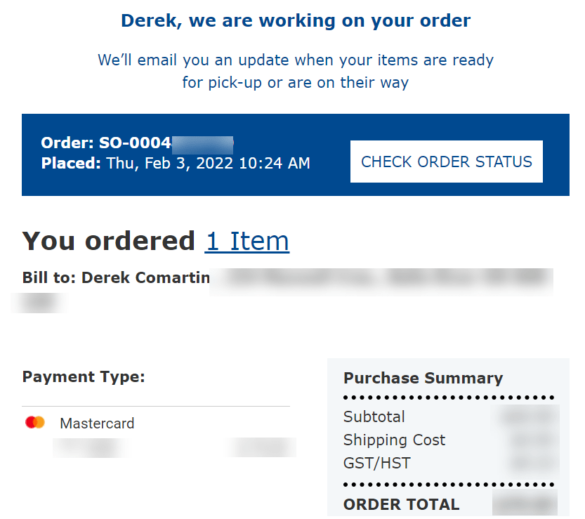 Order Confirmation Email